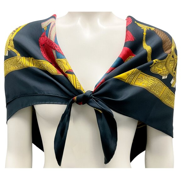 Hermes Black / Red / Blue / Gold Grand Uniforme Square Silk Twill Scarf - Picture 2 of 9